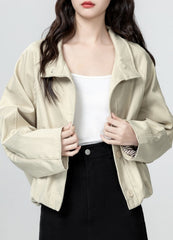Khaki Casual Utility Jacket With Turn Down Collar