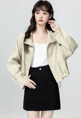 Khaki Casual Utility Jacket With Turn Down Collar