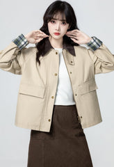Khaki Plaid Patchwork Casual Jacket