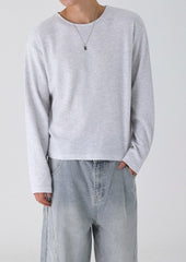 Lightweight Ribbed Crew Neck Long Sleeve T Shirt Casual Fit