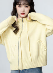 Knit Sweater Jacket With Irregular Zipper