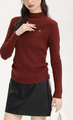 Red Turtleneck Sweater With Side Drawstring And Bow Logo