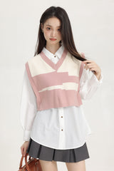 Pink Layered V-Neck Sweater Vest