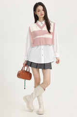 Pink Layered V-Neck Sweater Vest