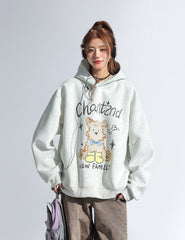 Korean Cute Puppy Print Hooded Sweatshirt