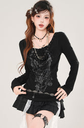 Korean Lace V Neck Slim Fit Top
