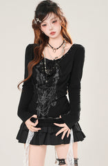 Korean Lace V Neck Slim Fit Top
