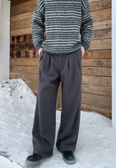 Korean Pleated Casual Loose Fit Solid Color Trousers
