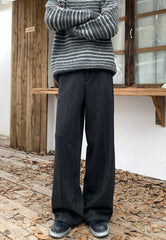 Korean Pleated Casual Loose Fit Solid Color Trousers