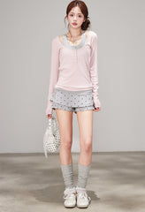 Korean Polka Dot Faux Two Piece High Waist Shorts Skirt
