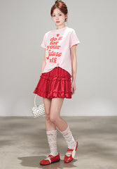 Korean Polka Dot Ruffle Layered A Line Skirt