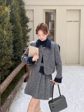 Korean Preppy Collared Coat And Pleated Skirt Set