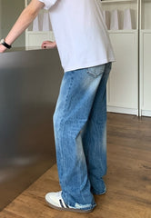 Korean Style Blue Straight Fit Casual Jeans