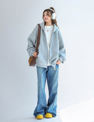 Korean Style Dachshund Hoodie Studded Zipper Cardigan