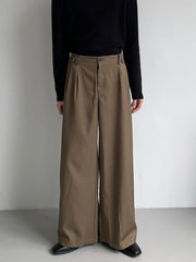 Korean Style High Waist Coffee Straight Leg Dress Pants