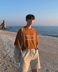 Korean Style Letter Print Loose Fit Short Sleeve T Shirt