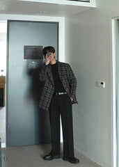 Korean Style Plaid Casual Blazer Jacket