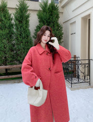 Korean Style Rose Pink Slim Fit Double Sided Overcoat