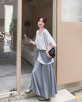 Korean Style Striped Cardigan Set With Skirt