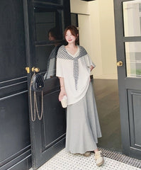 Korean Style Striped Cardigan Set With Skirt