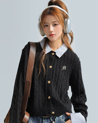 Korean Style Striped Layered Cable Knit Cardigan
