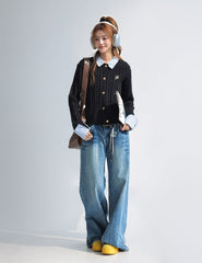 Korean Style Striped Layered Cable Knit Cardigan
