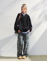 Korean Style Striped Layered Loose Sweatshirt