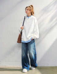 Korean Style Striped Layered Loose Sweatshirt