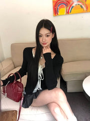 Lace Knit Cardigan Sweater With Layered Design