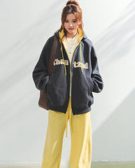 Lace Letter Patch Embroidered Relaxed Cardigan Sweater