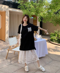 Lace Skirt And Short Sleeve Tee Set