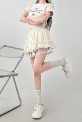 Lace Trim Ruffled A Line Skirt