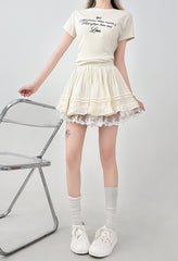 Lace Trim Ruffled A Line Skirt