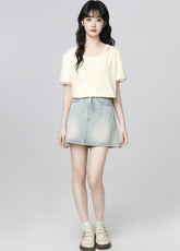 Lace Trim Short Sleeve Summer Loose Top
