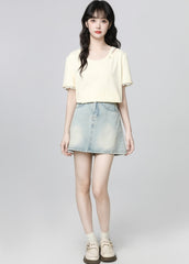 Lace Trim Short Sleeve Summer Loose Top