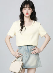 Lace Trim Short Sleeve Summer Loose Top