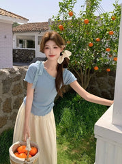 Lace Trim Tie Front Top And Skirt Set
