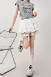Lace Trim White Ballet Style High Waist Skater Skirt