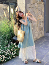 Lace Vest Dress Wide Leg Pants Vacation Set