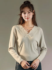 Lace Vneck Knit Sweater