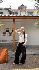 Lace Wide Leg Casual Black Pants