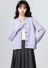 Lavender Knit Cardigan Sweater Casual Loose Fit
