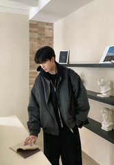 Layered Hooded Color Block Loose Fit Jacket