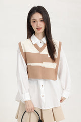 Brown Layered V-Neck Sweater Vest