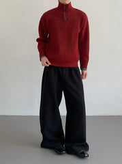 Lazy Layered Stand Collar Red Knit Sweater Jacket