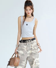 Letter Embroidered Slim Fit Sleeveless Tank Top