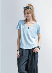 Letter Print V Neck Short Sleeve Top