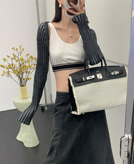 Black Ribbed Bolero Cardigan