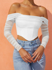 White Mesh Sleeve Corset Top