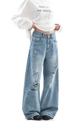 Light Blue Distressed Wide Leg Jeans